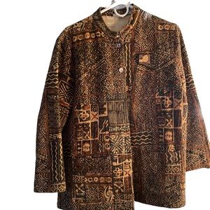 Vintage Chico's Brown Patterned 100% Cotton Quilted Button-Up Jacket Size 2 (l)